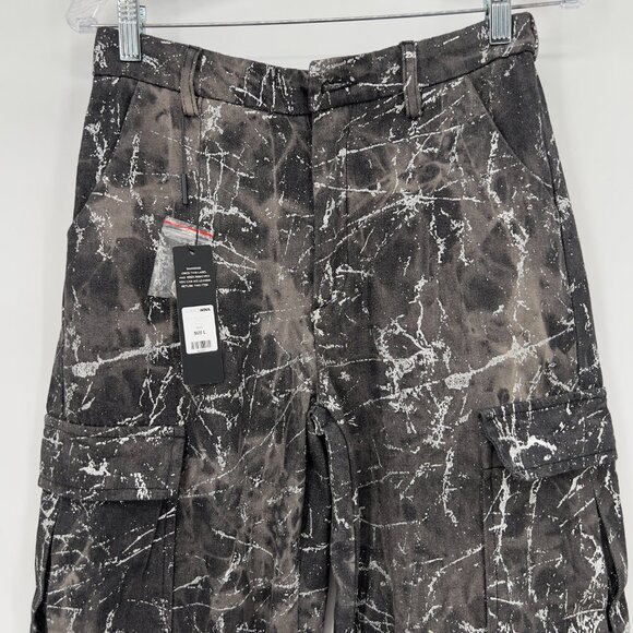 Fashion Nova Eye of the Storm Cargo Pants Black Metallic Paint Splatter Print L - Picture 3 of 16